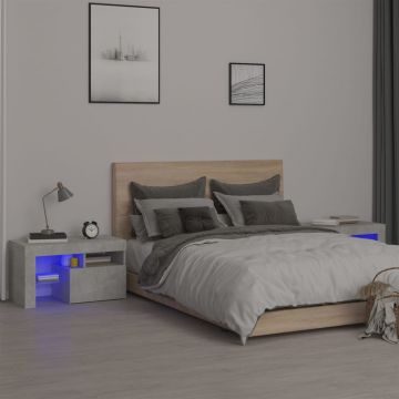 Gossi noptiere cu lumini led, 2 buc., gri beton, 70x36,5x40 cm