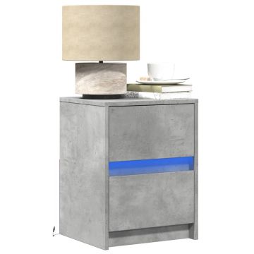Gossi noptiere cu lumini led, 2 buc., gri beton, lemn prelucrat