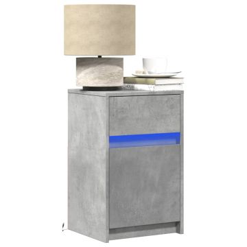 Gossi noptiere cu lumini led, 2 buc., gri beton, lemn prelucrat
