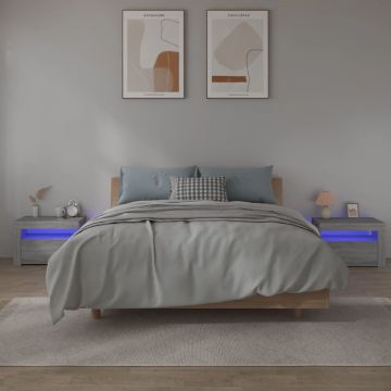 Gossi noptiere cu lumini led, 2 buc., gri sonoma, 60x35x40 cm