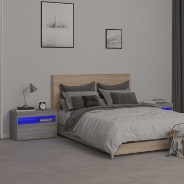 Gossi noptiere cu lumini led, 2 buc., gri sonoma, 60x35x40 cm