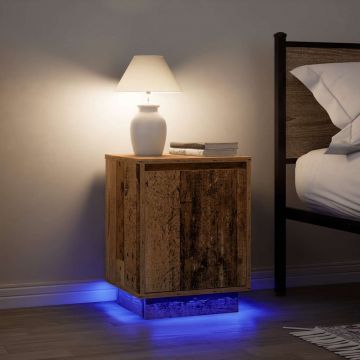 Gossi noptiere cu lumini led 2 buc lemn vechi 38x34x50 cm