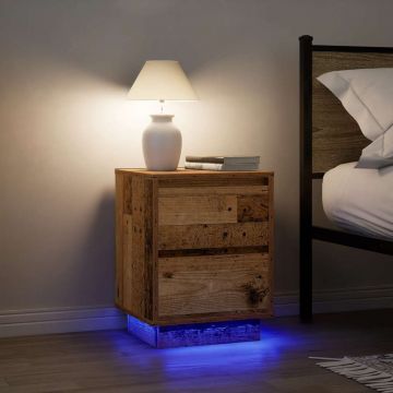 Gossi noptiere cu lumini led 2 buc lemn vechi 38x34x50 cm