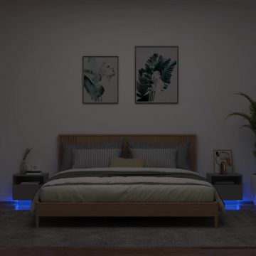 Gossi noptiere cu lumini led, 2 buc., negru, 40x39x37 cm