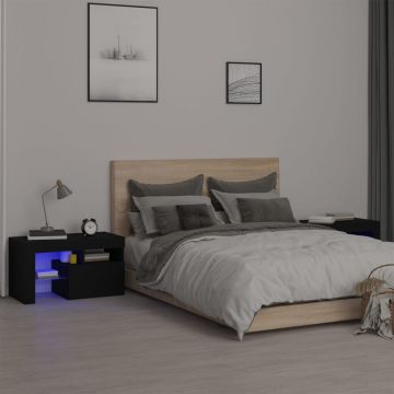 Gossi noptiere cu lumini led, 2 buc., negru, 70x36,5x40 cm