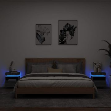 Gossi noptiere cu lumini led, 2 buc., sonoma gri, 40x39x48,5 cm