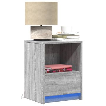 Gossi noptiere cu lumini led, 2 buc., sonoma gri, lemn prelucrat