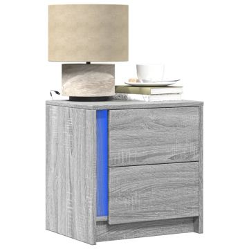 Gossi noptiere cu lumini led, 2 buc., sonoma gri, lemn prelucrat