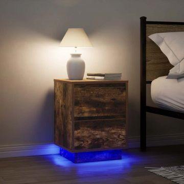 Gossi noptiere cu lumini led 2 buc stejar afumat 38x34x50 cm