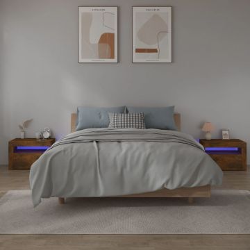 Gossi noptiere cu lumini led, 2 buc., stejar afumat, 60x35x40 cm