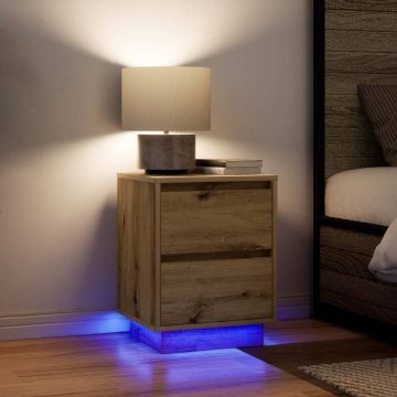 Gossi noptiere cu lumini led 2 buc stejar artisan 38x34x50 cm