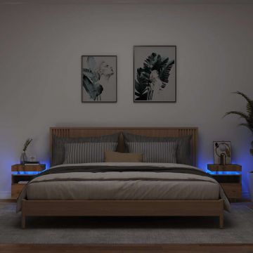 Gossi noptiere cu lumini led, 2 buc., stejar artizanal, 40x39x48,5 cm