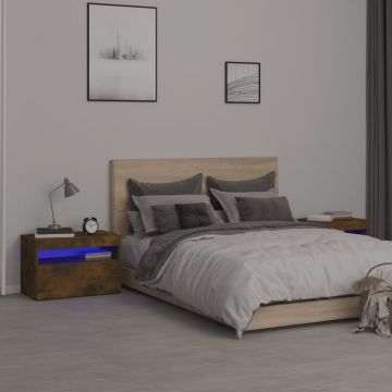 Gossi noptiere cu lumini led, 2 buc., stejar fumuriu, 60x35x40 cm