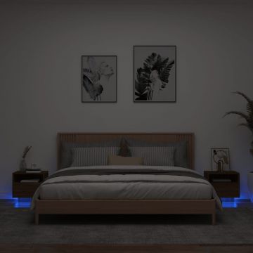 Gossi noptiere cu lumini led, 2 buc., stejar maro, 40x39x37 cm