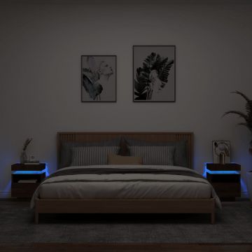 Gossi noptiere cu lumini led, 2 buc., stejar maro, 40x39x48,5 cm