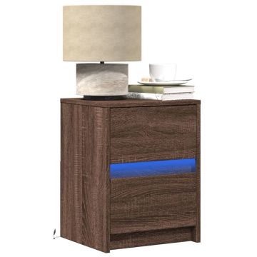 Gossi noptiere cu lumini led, 2 buc., stejar maro, lemn prelucrat