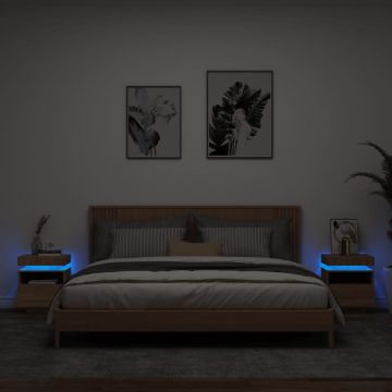 Gossi noptiere cu lumini led, 2 buc., stejar sonoma, 40x39x48,5 cm