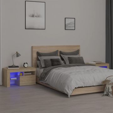 Gossi noptiere cu lumini led, 2 buc., stejar sonoma, 70x36,5x40 cm
