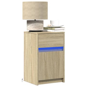 Gossi noptiere cu lumini led, 2 buc., stejar sonoma, lemn prelucrat