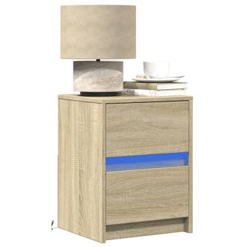 Gossi noptiere cu lumini led, 2 buc., stejar sonoma, lemn prelucrat