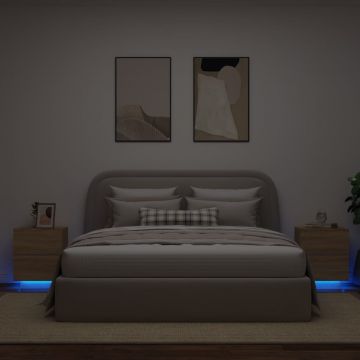 Gossi noptiere cu lumini led, 2 buc., stejar sonoma, lemn prelucrat