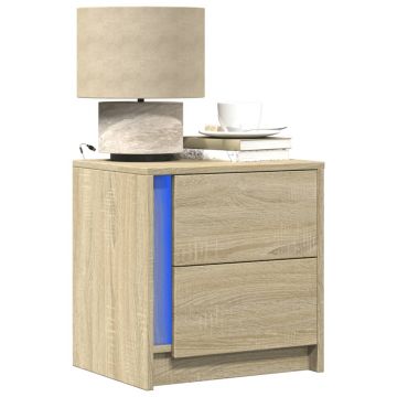 Gossi noptiere cu lumini led, 2 buc., stejar sonoma, lemn prelucrat