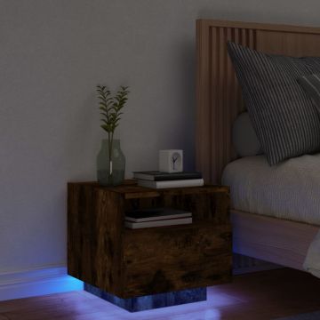 Gossi noptiere cu lumini led, stejar fumuriu, 40x39x37 cm
