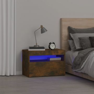 Gossi noptiere cu lumini led, stejar fumuriu, 60x35x40 cm