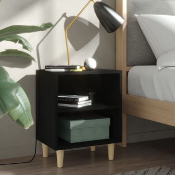 Gossi noptiere cu picioare lemn masiv, 2 buc., negru, 40x30x50 cm