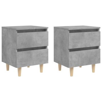 Gossi noptiere cu picioare lemn masiv pin 2 buc. gri beton 40x35x50cm