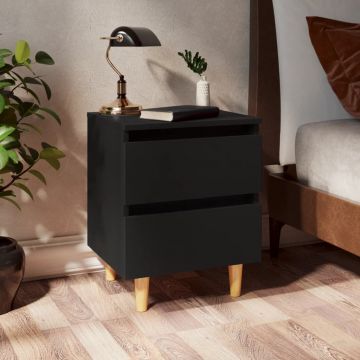 Gossi noptiere cu picioare lemn masiv pin, 2 buc., negru, 40x35x50 cm