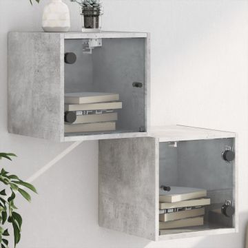 Gossi noptiere cu usi din sticla, 2 buc., gri beton, 35x37x35 cm