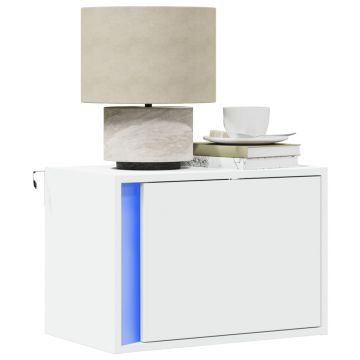Gossi noptiere montate pe perete cu lumini led, 2 buc., alb