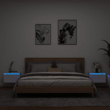 Gossi noptiere montate pe perete cu lumini led, 2 buc., alb