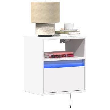 Gossi noptiere montate pe perete cu lumini led, 2 buc., alb