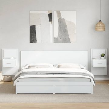 Gossi noptiere montate pe perete cu lumini led, 2 buc., alb