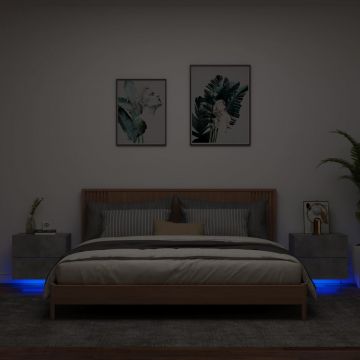 Gossi noptiere montate pe perete cu lumini led, 2 buc., gri beton