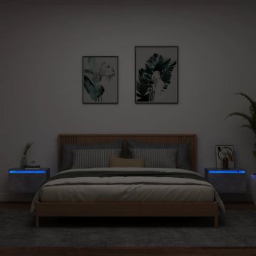 Gossi noptiere montate pe perete cu lumini led, 2 buc., gri beton