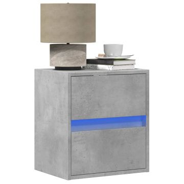 Gossi noptiere montate pe perete cu lumini led, 2 buc., gri beton