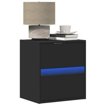 Gossi noptiere montate pe perete cu lumini led, 2 buc., negru