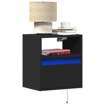 Gossi noptiere montate pe perete cu lumini led, 2 buc., negru