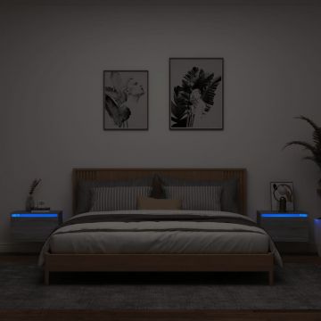 Gossi noptiere montate pe perete cu lumini led, 2 buc., sonoma gri