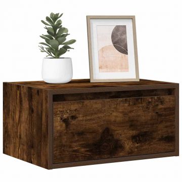 Gossi noptiere montate pe perete cu lumini led, 2 buc.,stejar fumuriu