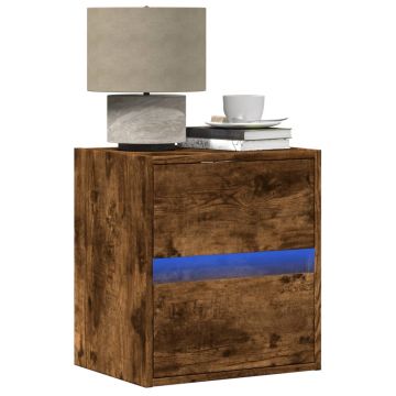 Gossi noptiere montate pe perete cu lumini led, 2 buc.,stejar fumuriu