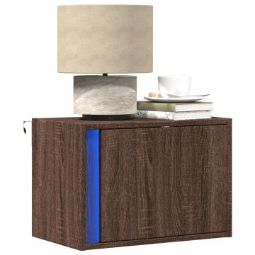 Gossi noptiere montate pe perete cu lumini led, 2 buc., stejar maro