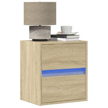Gossi noptiere montate pe perete cu lumini led, 2 buc., stejar sonoma