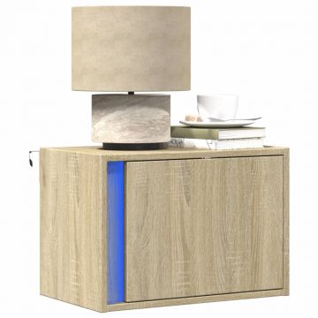 Gossi noptiere montate pe perete cu lumini led, 2 buc., stejar sonoma