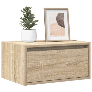 Gossi noptiere montate pe perete cu lumini led, 2 buc., stejar sonoma