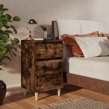 Gossi noptiere picioare lemn masiv 2 buc. stejar afumat 40x35x69 cm