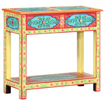 Gossi masa consola pictata manual, 80x35x75 cm, lemn masiv mango